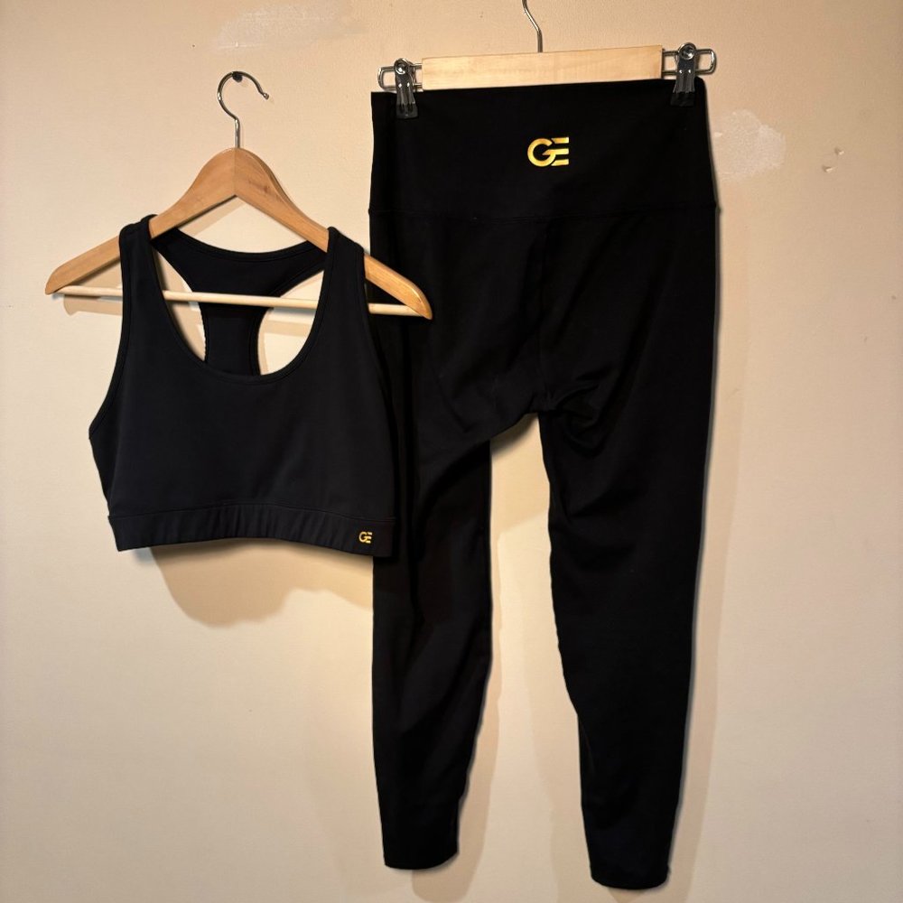 Gold Elite Venus High Waisted Workout Leggings Sports Bra Bundle - Large, Black